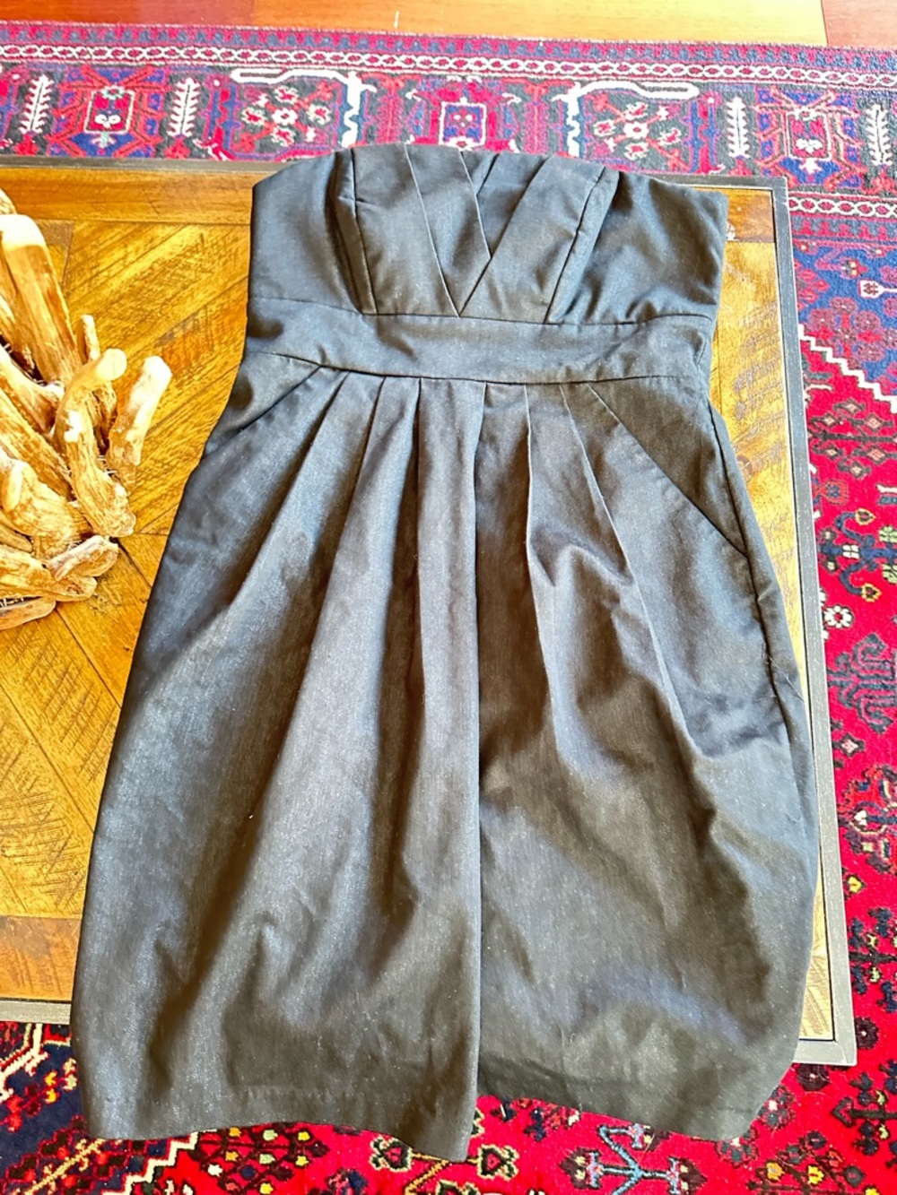Strapless Black Pleated Women’s Dress